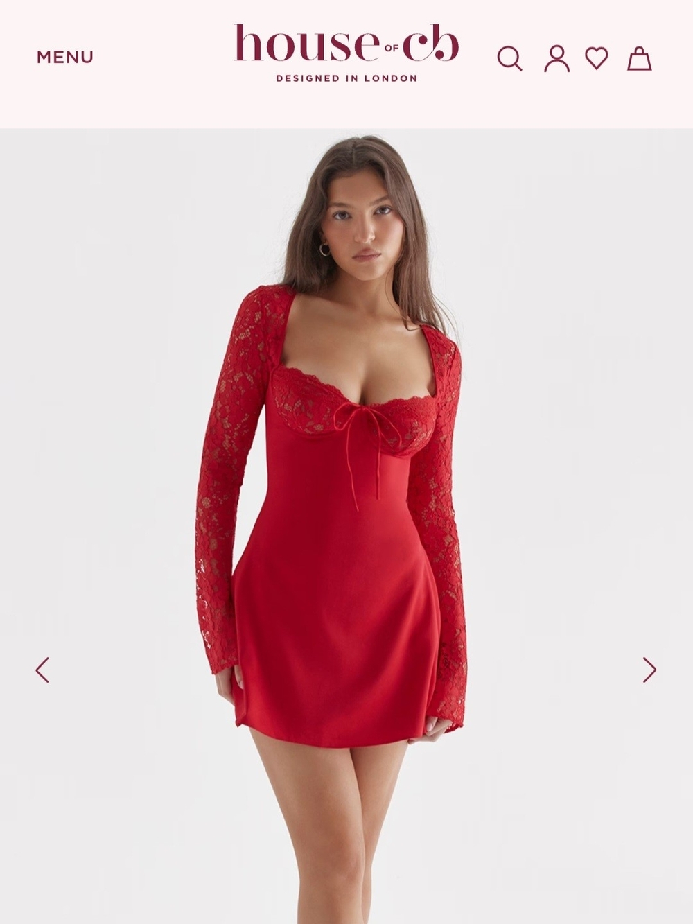 House of CB Jennica Red Rose Satin & Lace Mini Dress XS Regular Cup